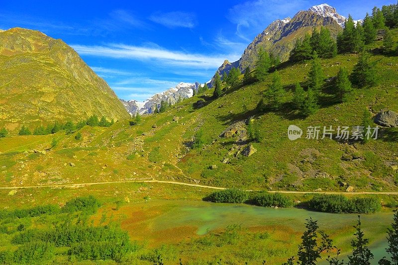 Mont Blanc Grandes Jorasses，高山景观，湖泊，意大利奥斯塔